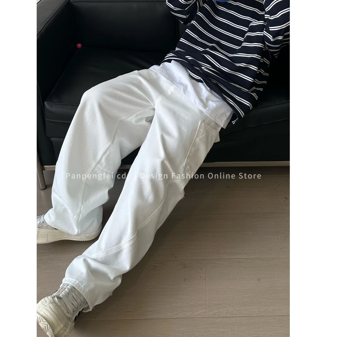 盘鹏飞 2025新款百搭休闲白裤子男士宽松牛仔裤韩版长裤男直筒
