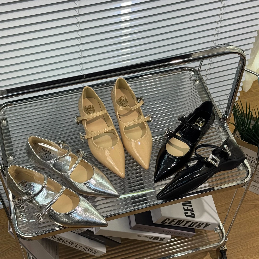 小众水钻设计感轻奢仙女玛丽珍浅口低跟增高显瘦软底软面单鞋