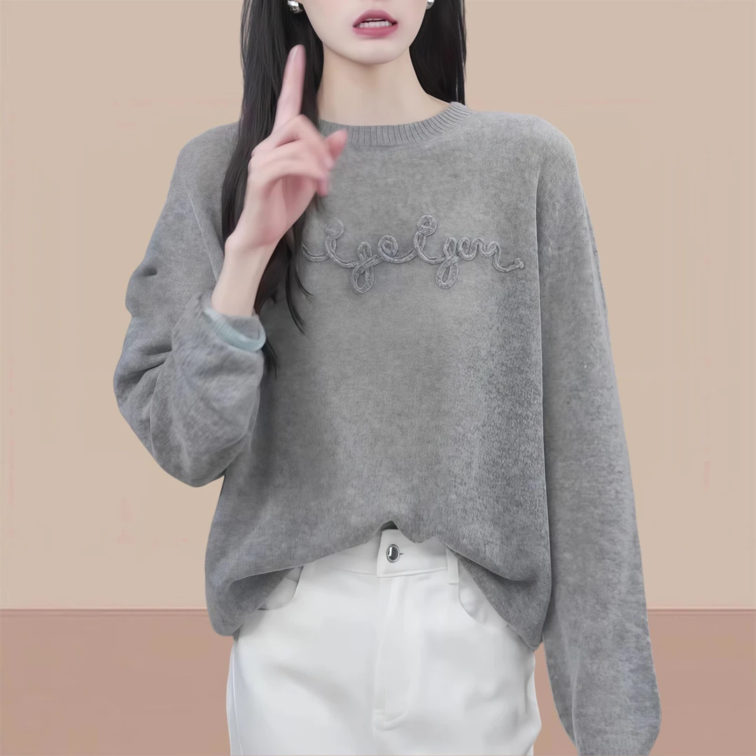 2025秋季出游服装女新款时尚洋气漂亮小众上衣灰色长袖毛衣女