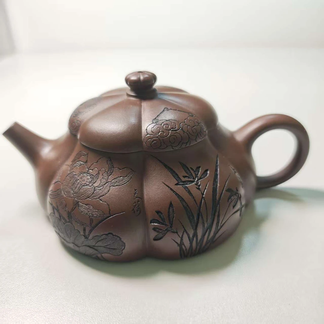 【精品紫砂】-lot027-海棠静乐-六七十年代紫泥-许悦+李立科-260cc