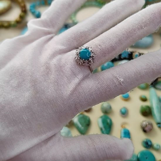 绿松石银S925镀金镶嵌高瓷蓝