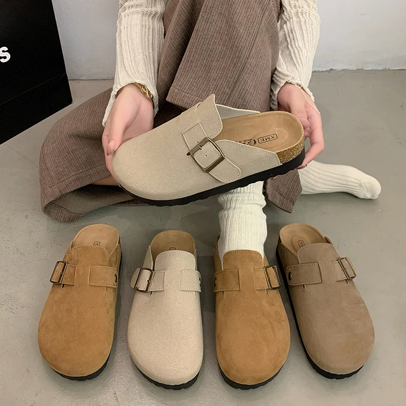 5cm~勃肯包头半拖女2024夏季新款半拖懒人一脚蹬软木底拖鞋