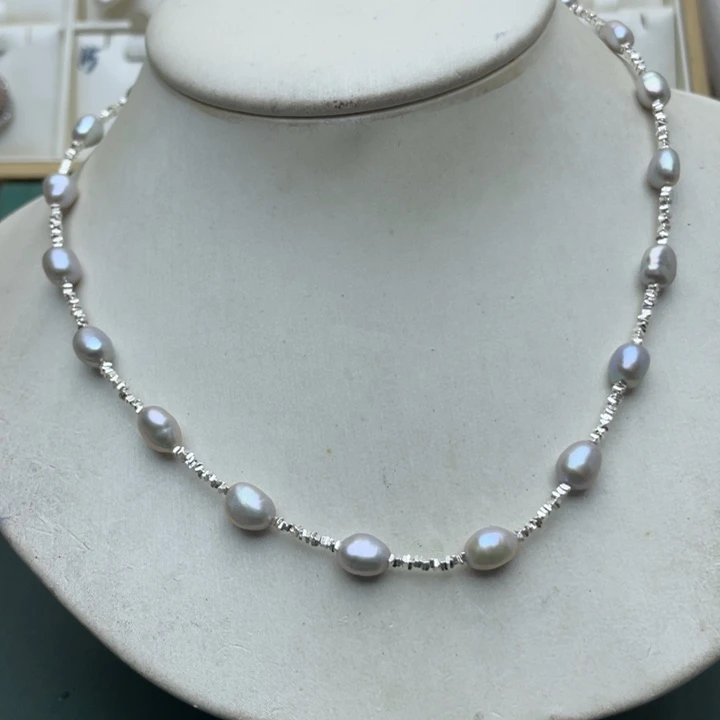 淡水珍珠项链银S925镶嵌黑*