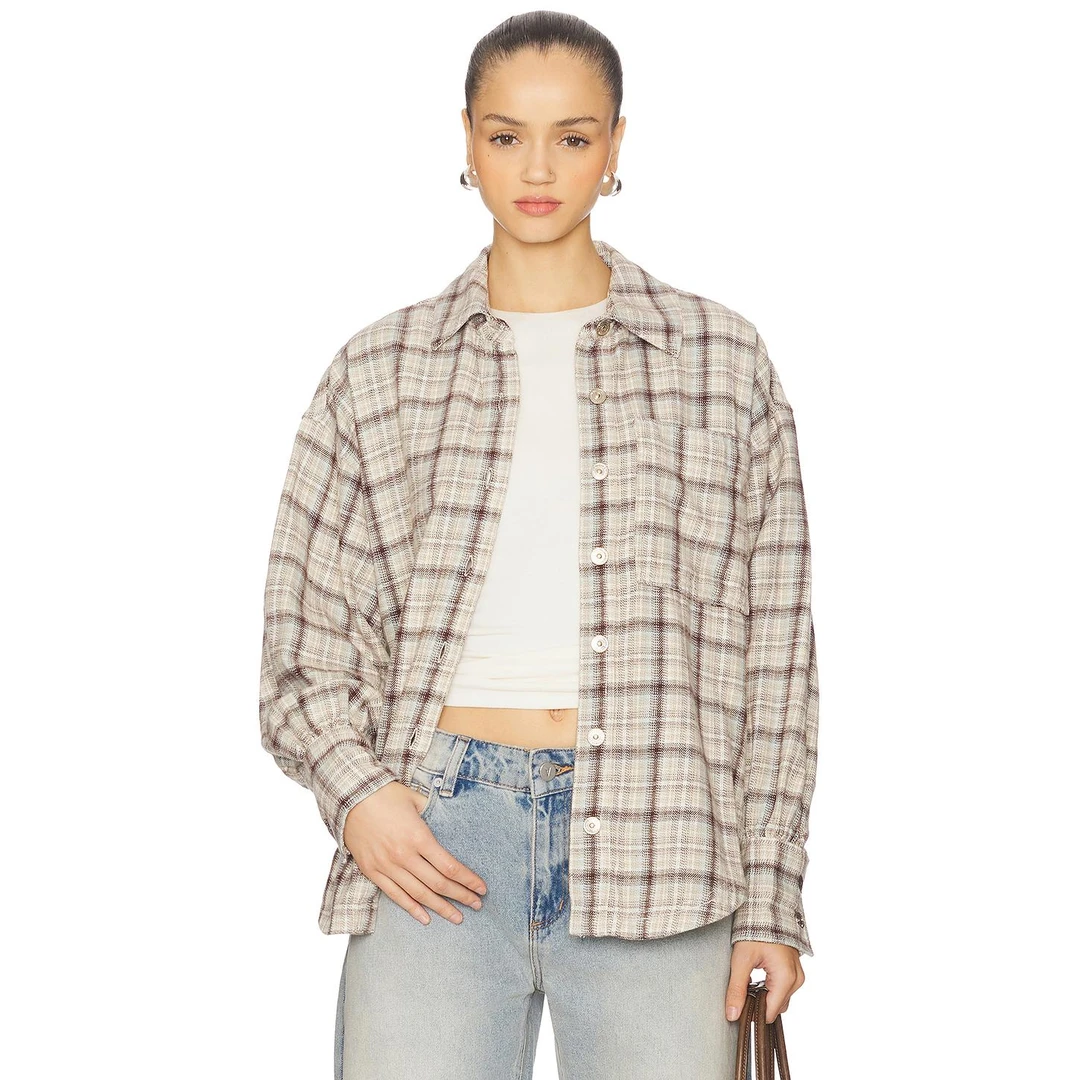 FREE PEOPLE ASHLEY 格子衬衫 象牙白