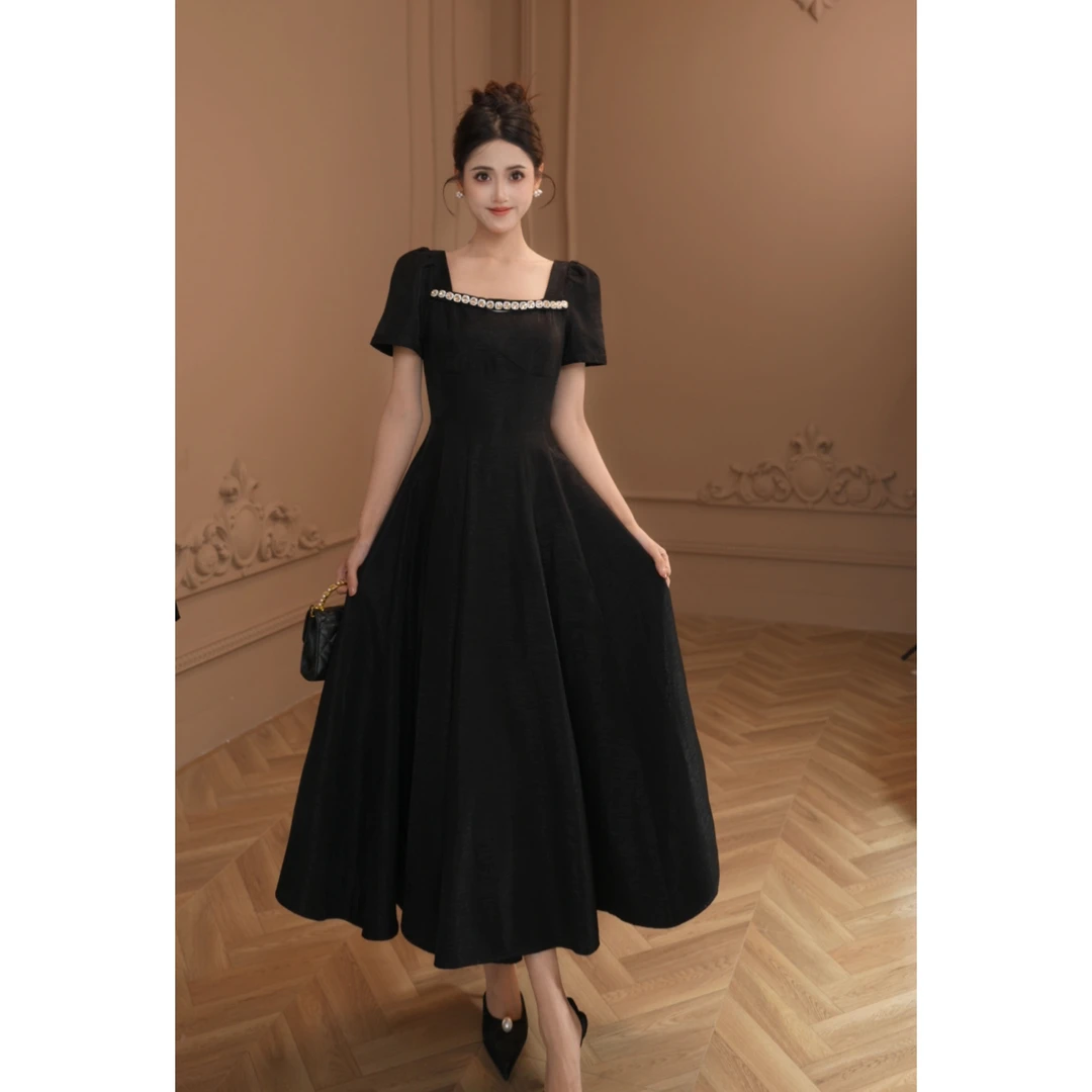 【柒老板定制】夏季小众新款轻熟风气质收腰连衣裙显瘦修身65339