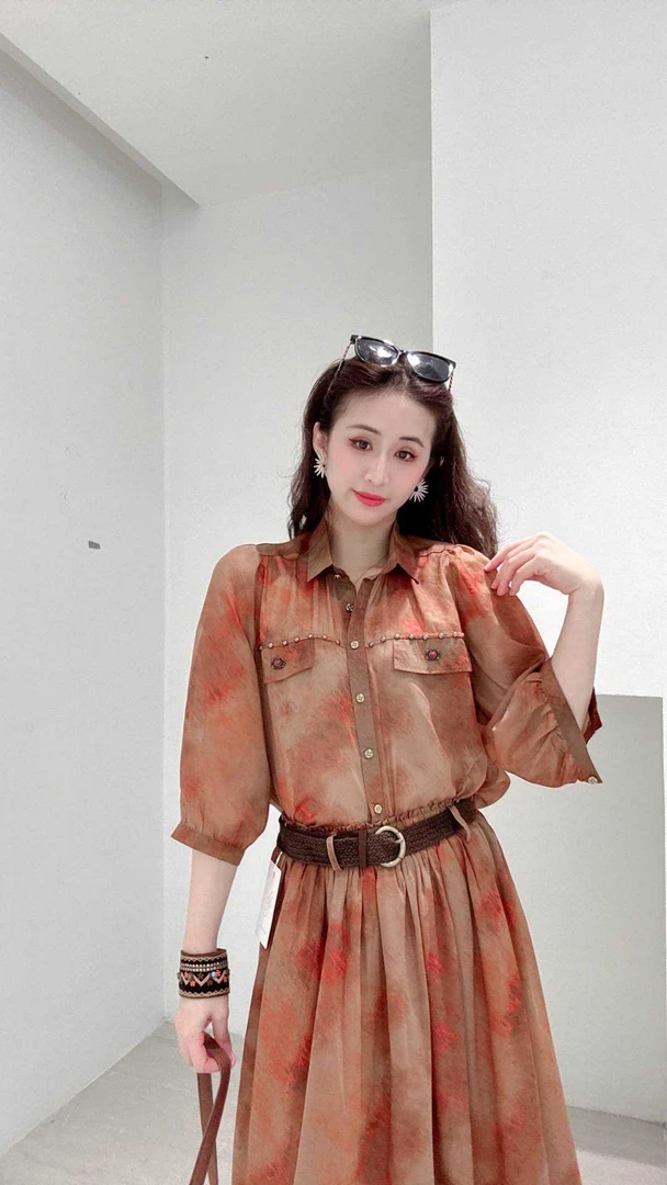 纯色长裙立领套头翻领吊带连衣裙牛仔裙子拼接休闲印花长款