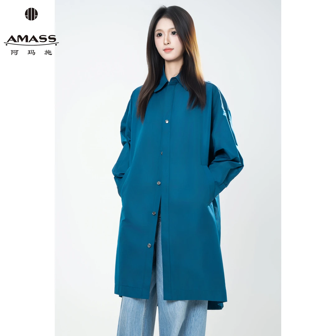 AMASS/阿玛施早秋新款复古经典气质单排扣中长款风衣外套女540015