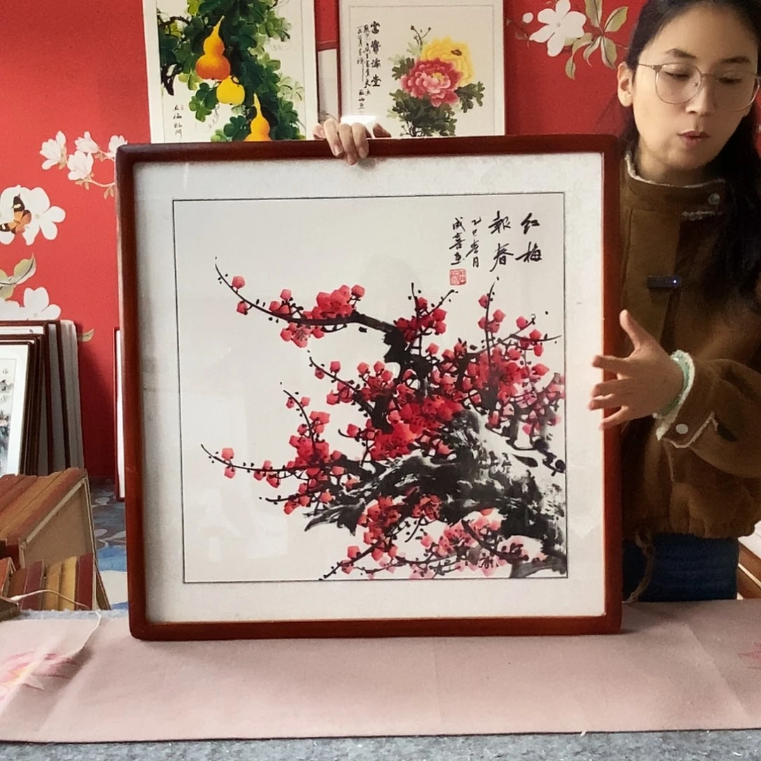 国画手写手绘国画作品带框包邮62✖️62