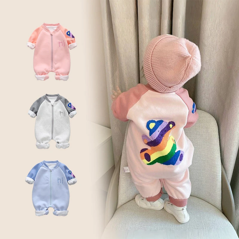 婴幼儿连体衣服可爱超萌男女宝宝哈衣加绒一岁婴童春秋冬抱衣爬服