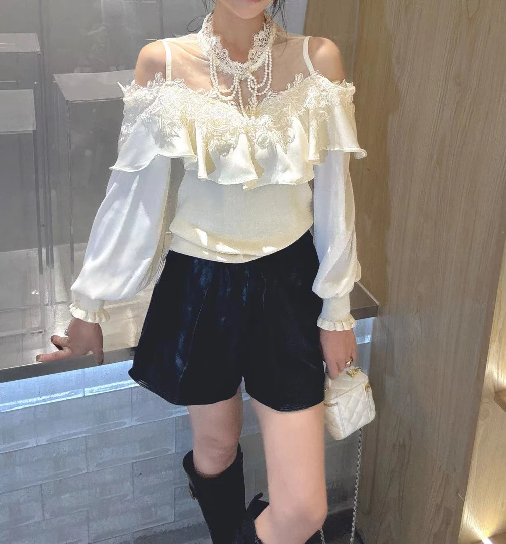 夏季新款名媛风双露肩显瘦时尚百搭设计感上衣W33