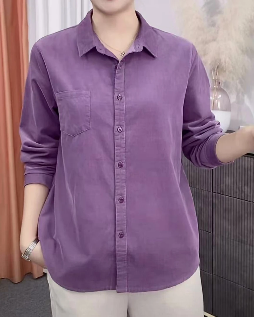 100%棉灯芯绒长袖衬衫秋冬新款厚薄适中内搭单穿洗水工艺不缩水