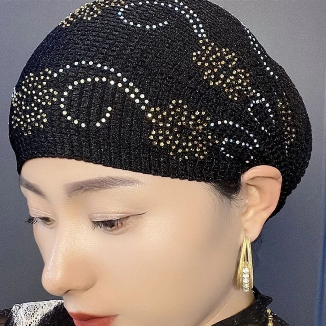 民族风格高档回族高温烫钻打底帽帽子女士镶钻头套包头头巾针织