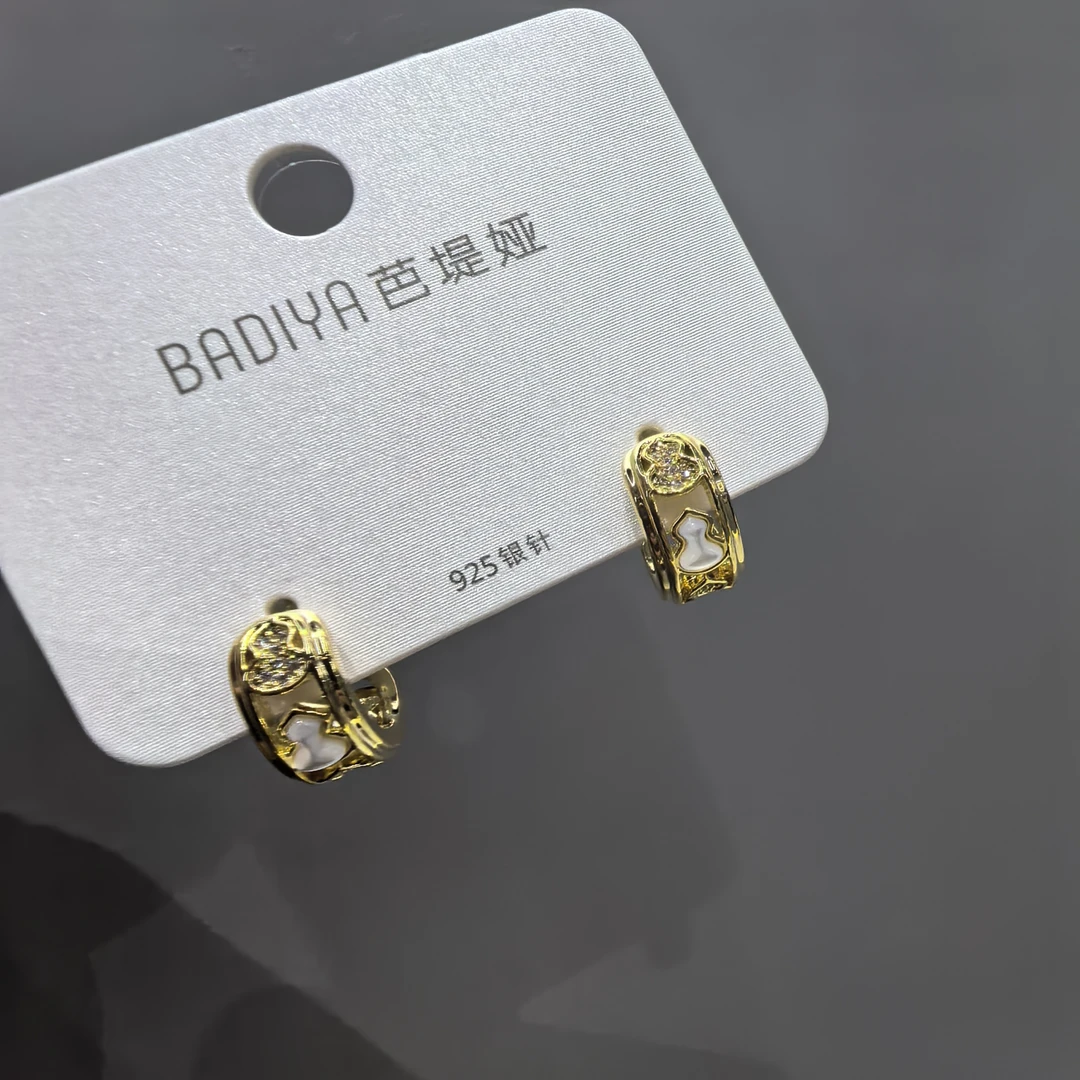 铜合金锆石耳饰 F746金色白色小葫芦c圈款耳钉耳饰