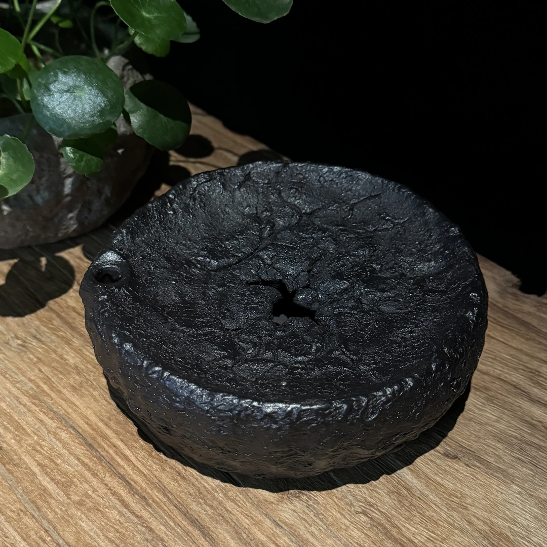手工黑陶侘寂风壶承可承水260毫升生铁质感黑泥粗陶建水