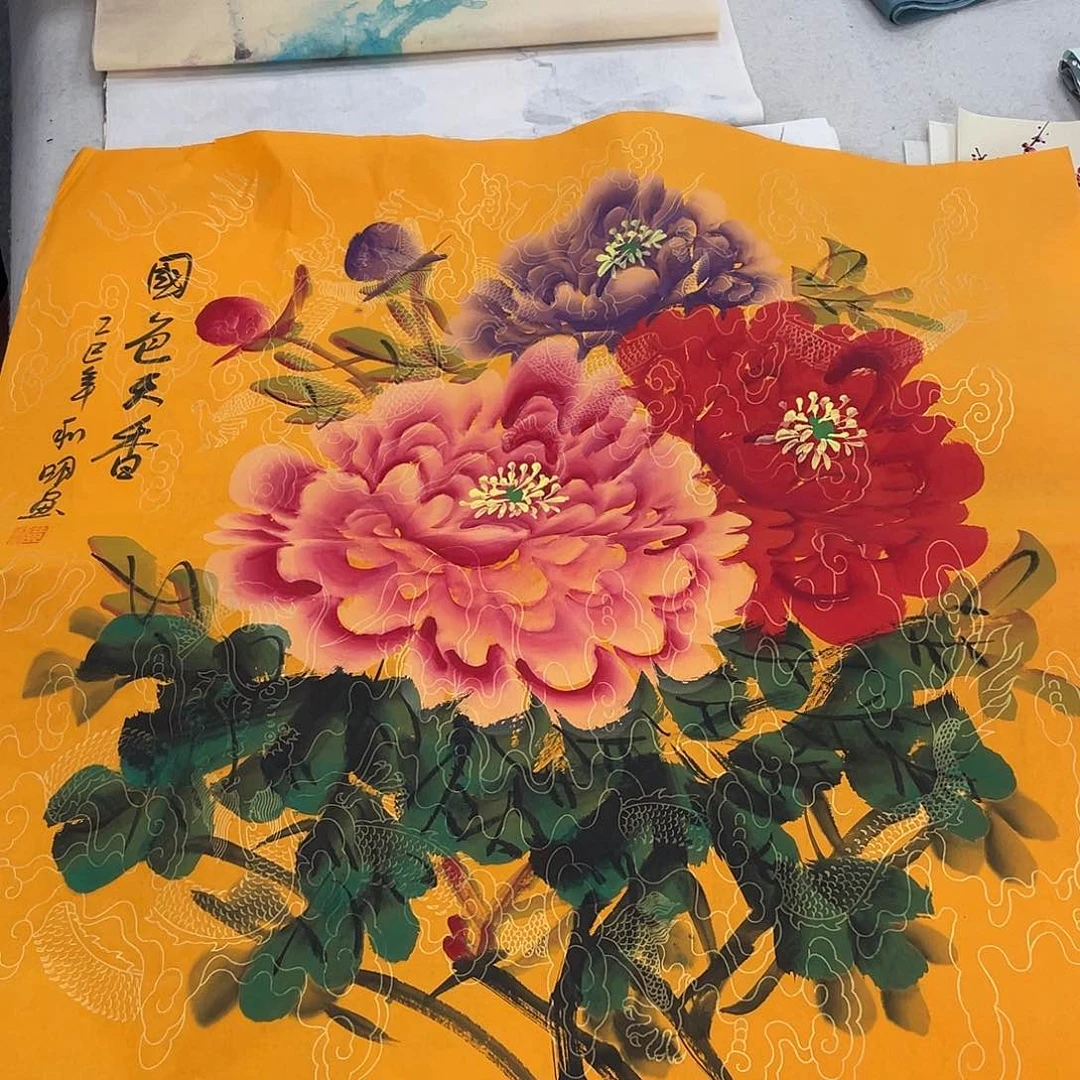 国画卖字画的小男孩