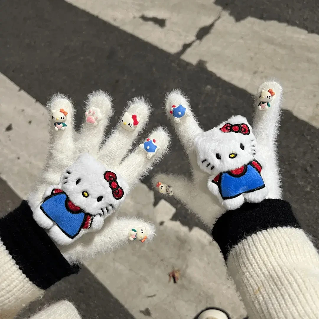 KT猫可爱猫咪玩偶手套高颜值卡通保暖手套生日礼物送女生创意骑行