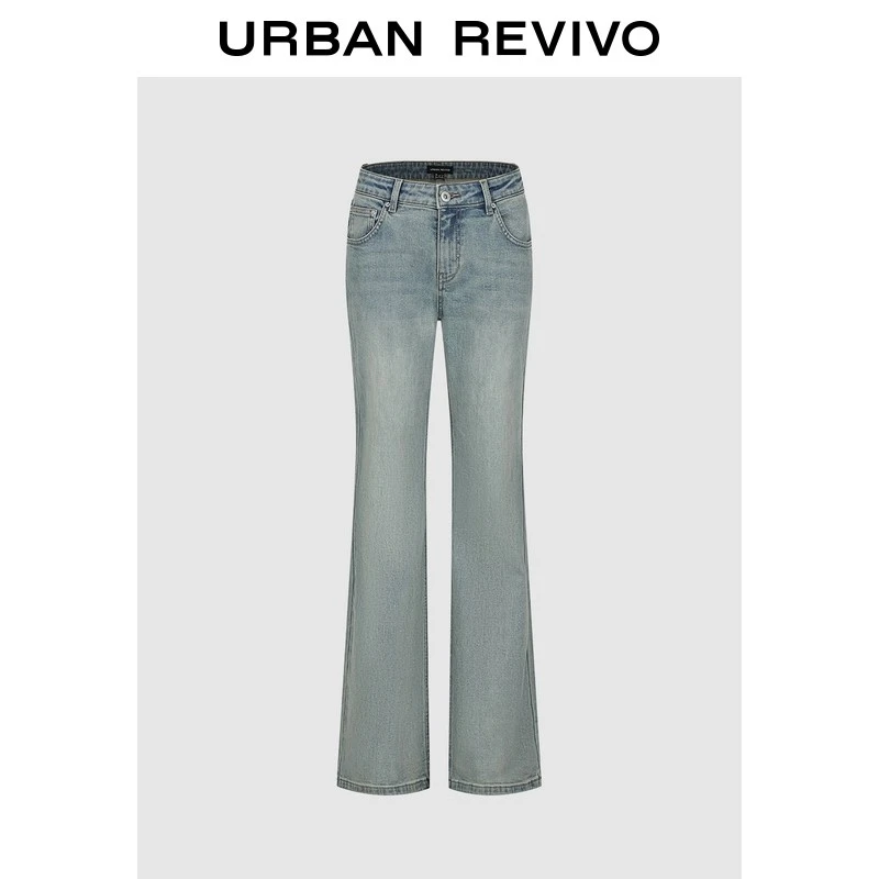 UR2026春季新款女休闲水洗蝴蝶结刺绣喇叭牛仔长裤UYL860011