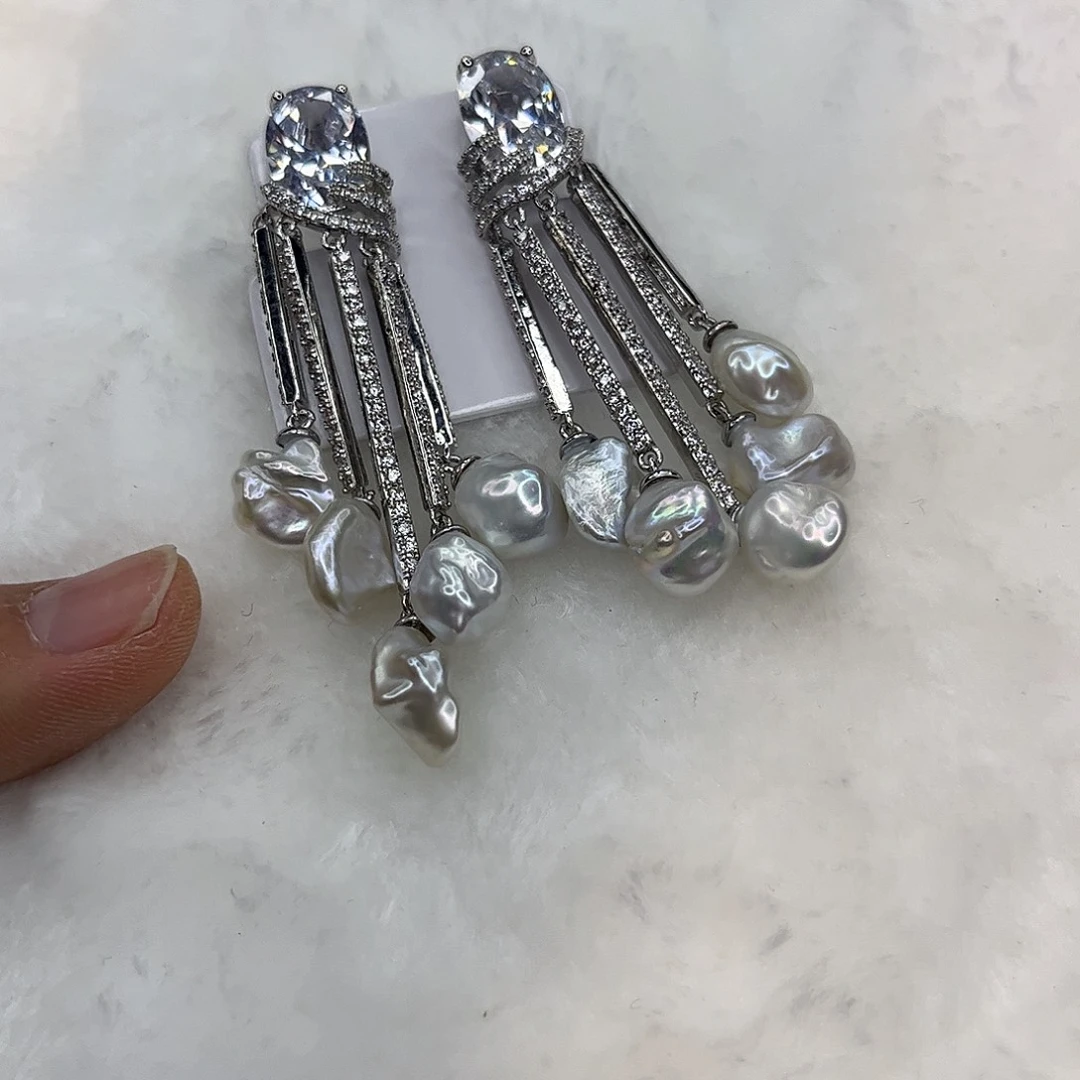 合金淡水珍珠耳饰