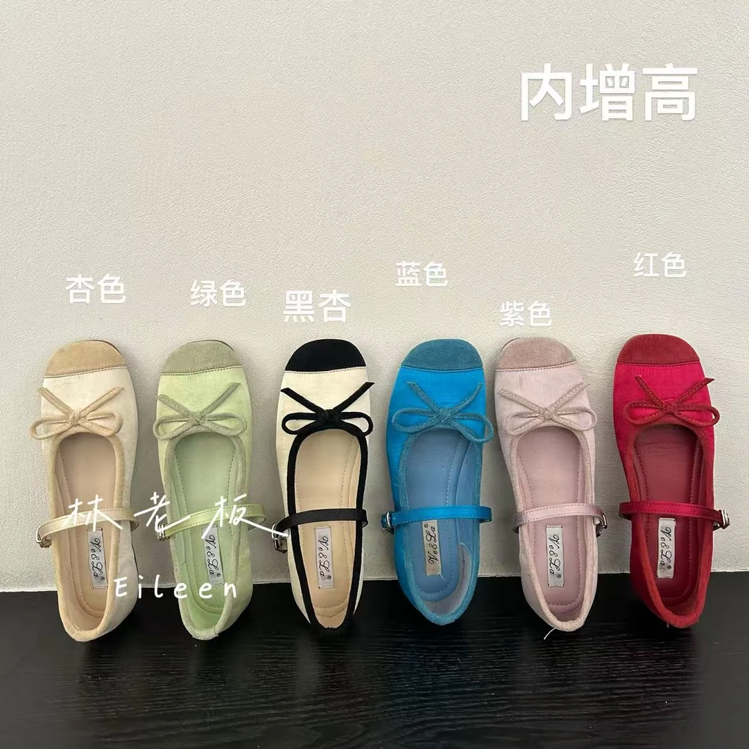 法式蝴蝶结拼接单鞋圆头浅口平底玛丽珍女鞋芭蕾舞鞋女鞋