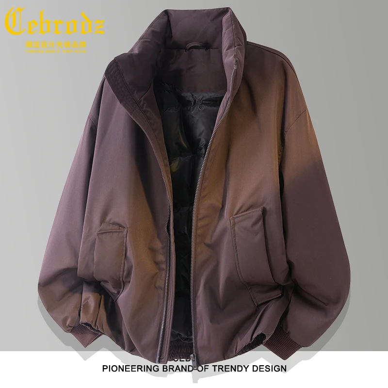 法国Cebrodz羽绒服男士短款时尚紫色百搭休闲保暖立领羽绒外套男