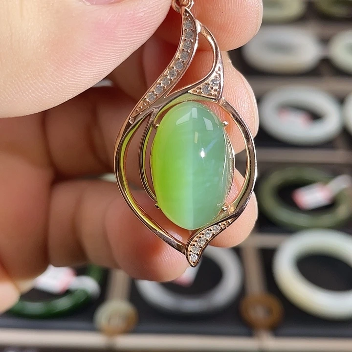 和田玉（碧玉）银S925镶嵌颈饰