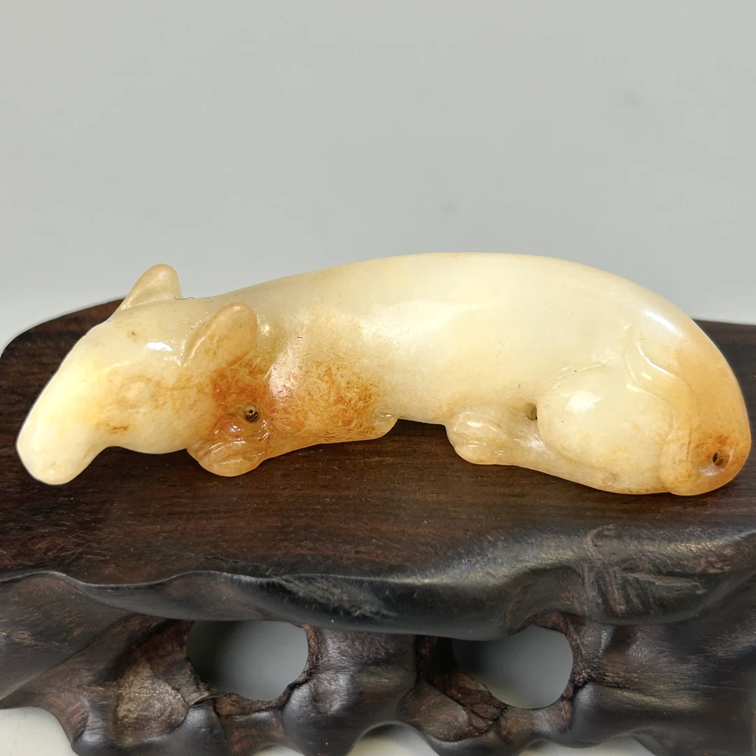 明代新疆和田玉把件挂件玉瑞兽4419