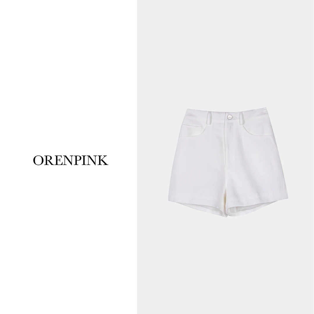 OREN PINK/奥粉25年新款早春款亚麻立体刺绣简约休闲百搭女装短裤