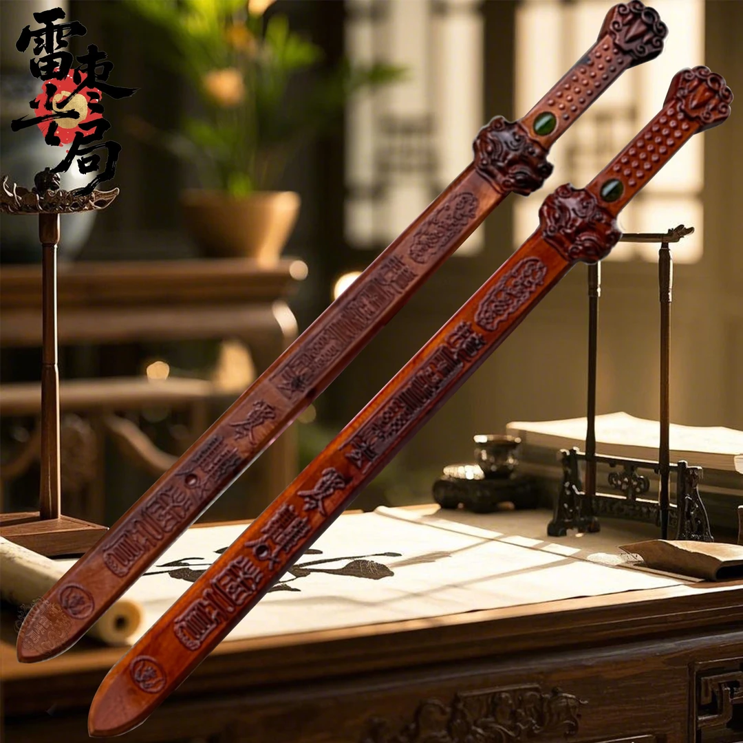 天然雷击枣木龙头玉石剑雷符剑天师七星剑神霄五雷剑长80厘米