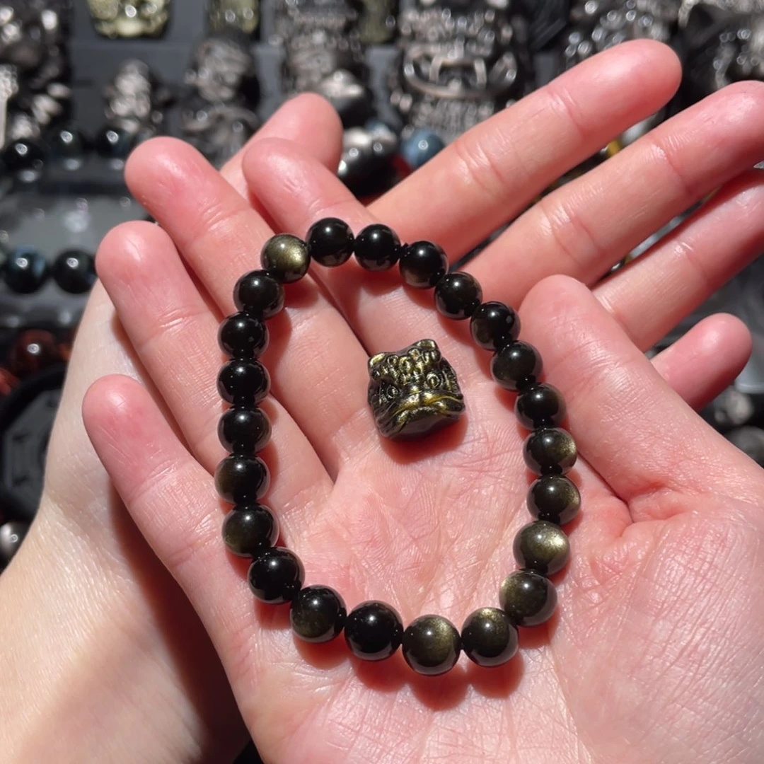 黑曜岩手串未镶嵌鱼***米