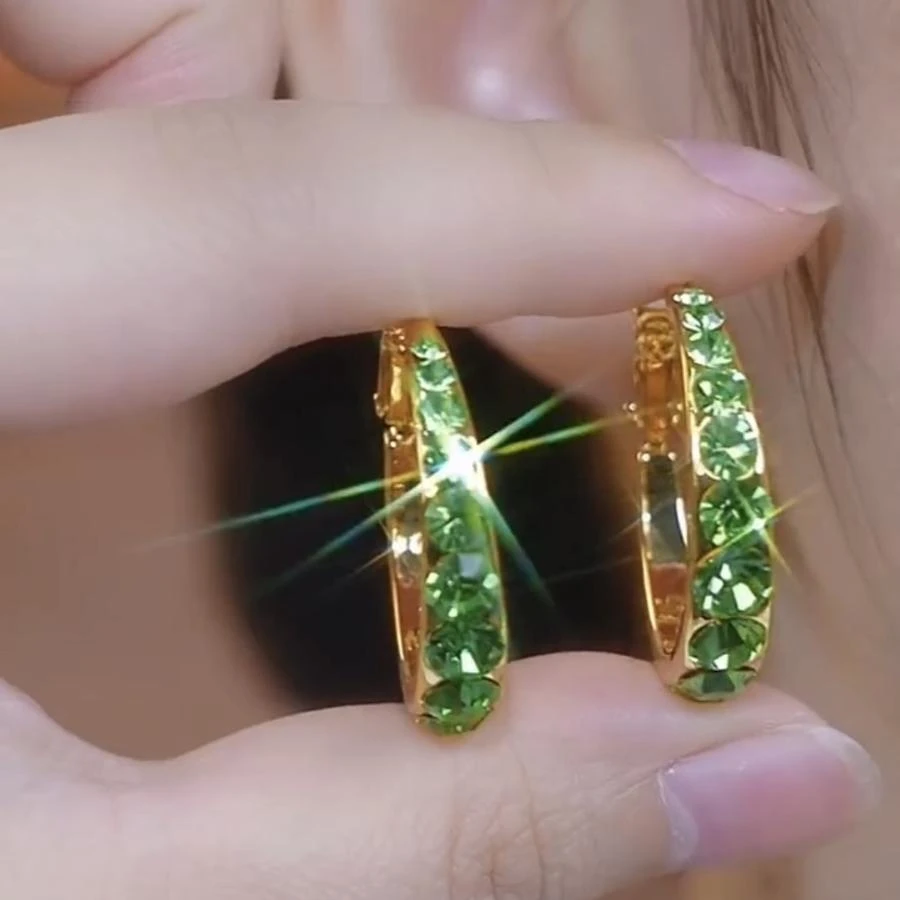 合金无非金属耳饰 合金超闪绿色水钻耳圈耳环网红爆款轻奢气质百