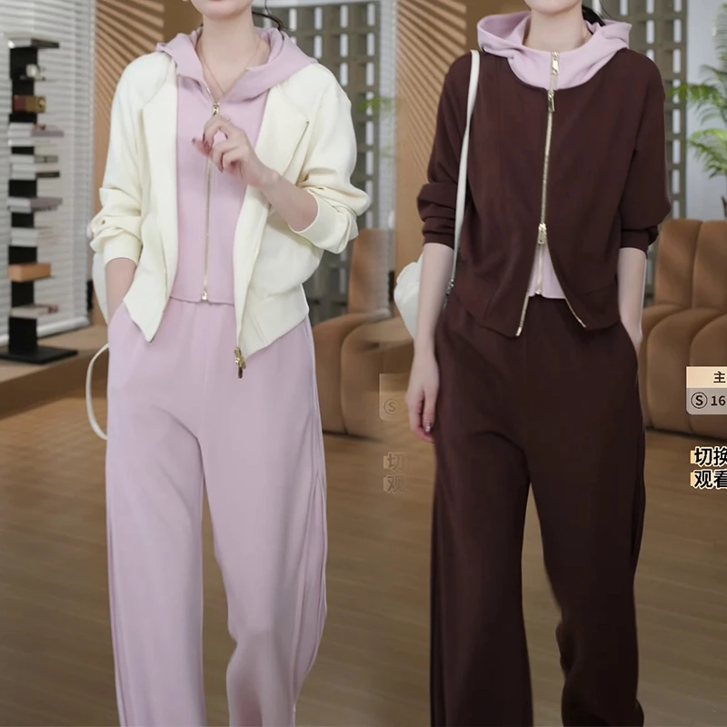 慵懒风休闲运动套装2025早秋新款洋气百搭长袖外套阔脚裤两件套潮