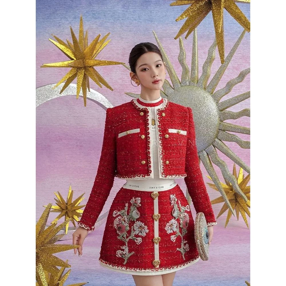 【DÉ MYSTÈRE】红色小香风新春时尚气质女装重工三件套GSEN5342