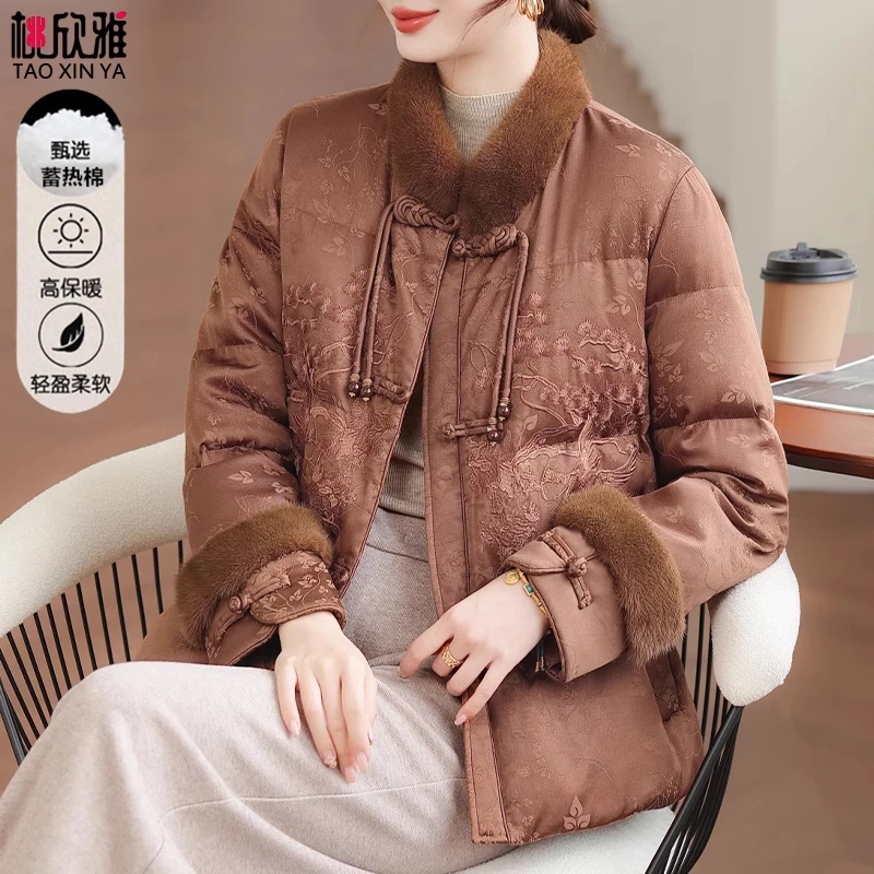 妈妈冬季羽绒棉服新中式棉衣中老年女秋冬洋气高贵外套奶奶小棉袄