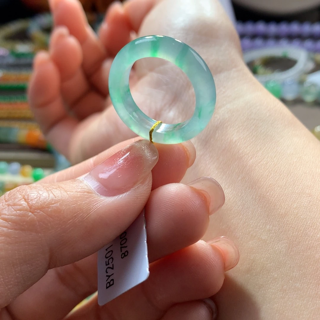 翡翠手链未镶嵌木那冰飘金丝绿14.5圈