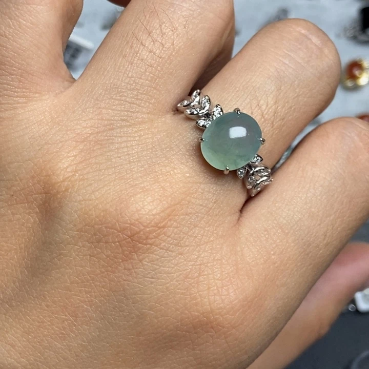 翡翠戒指银S925镶嵌戒指