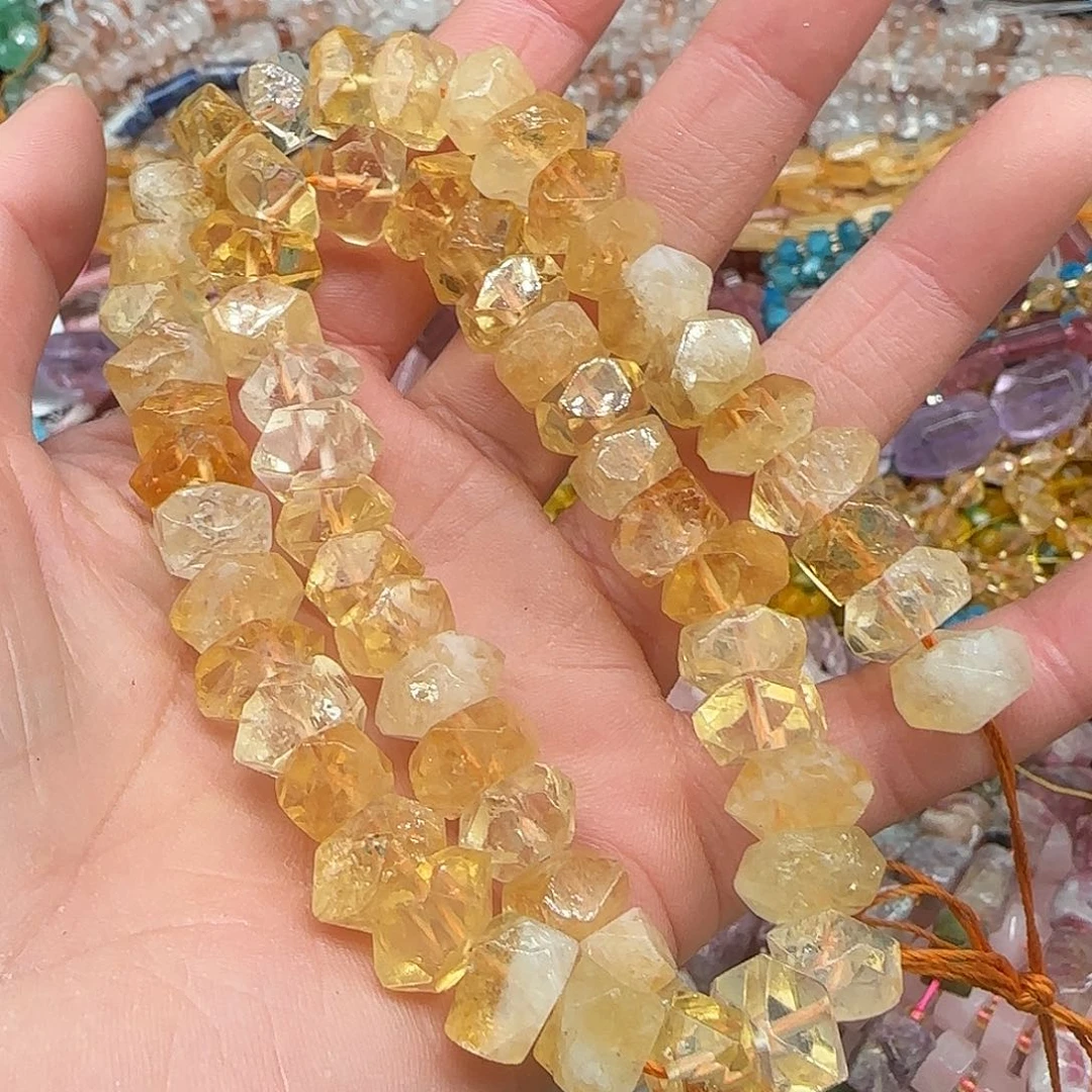 玛瑙/玉髓珠宝半成品合金黄水晶冲角10mm一条