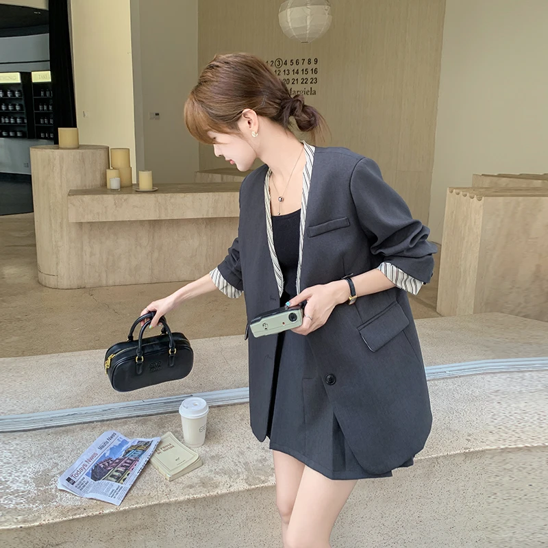 夏季气质韩版休闲西装外套短裙两件套女春2025今年流行韩系感套装