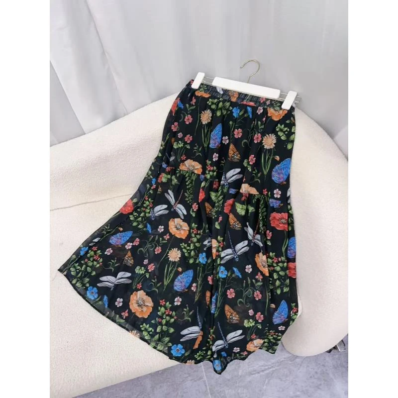 GK315黑色蜻蜓高腰显瘦半身裙