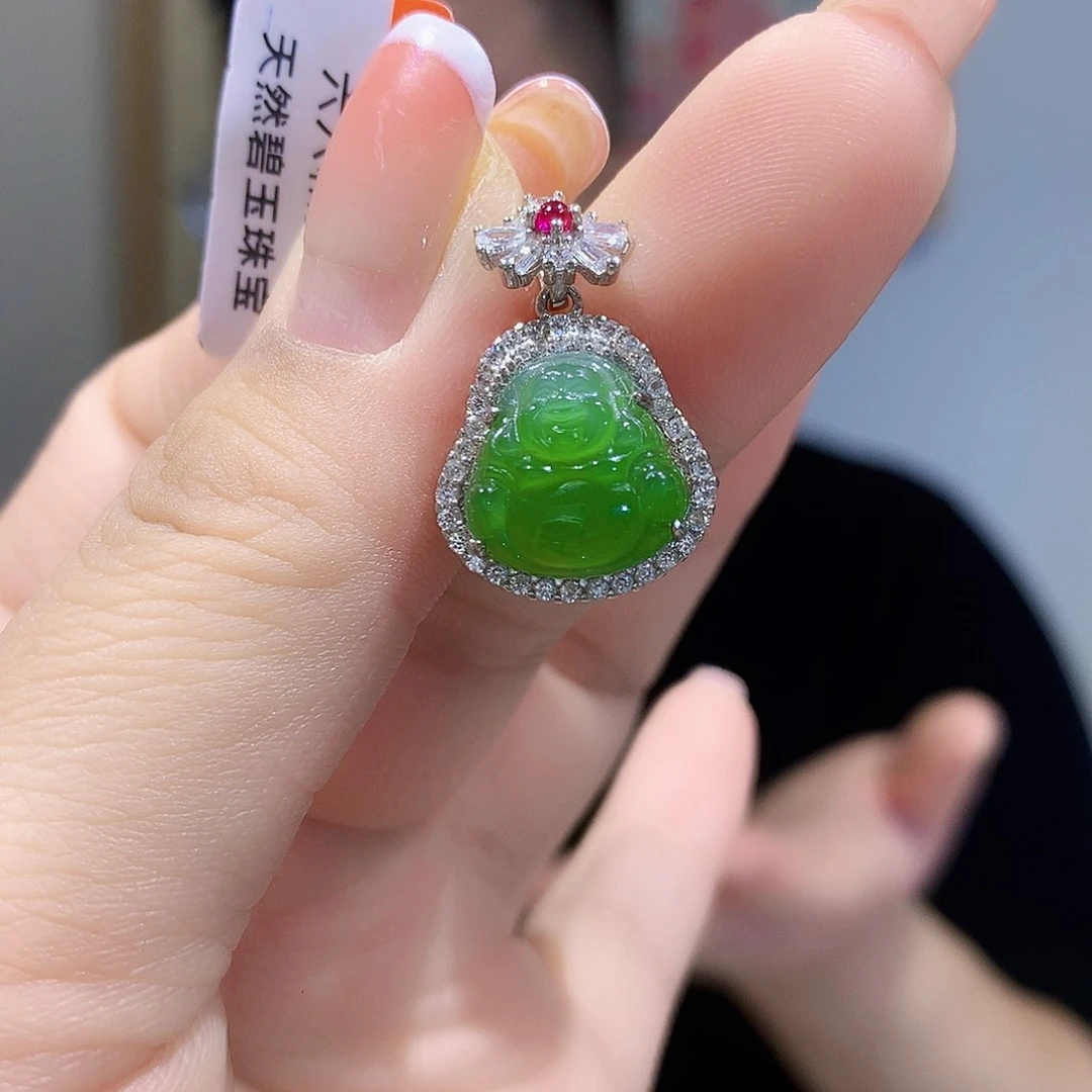 和田玉（碧玉）颈饰银S925镀金镶嵌