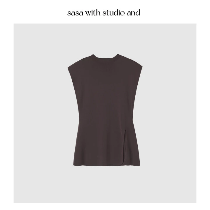 气质圆领飞飞袖针织小衫下摆开叉设计收腰显瘦上衣 F096