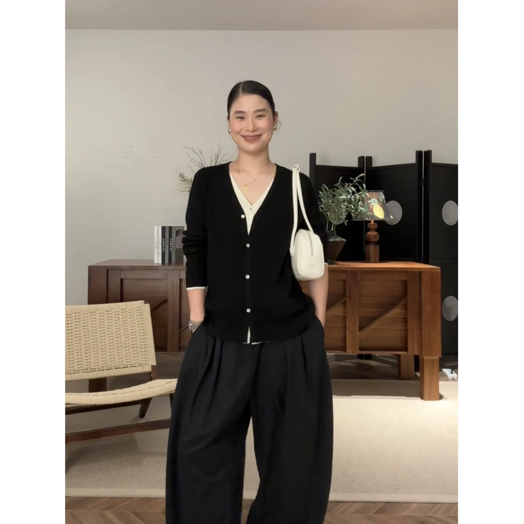 【YILI显瘦女装】时尚气质假两件V领舒适老钱针织衫 Y1507