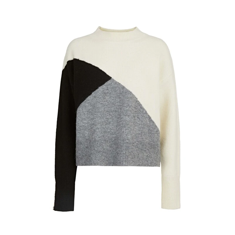 sdeer圣迪奥时尚女装套头罗纹圆领撞色拼接宽松针织衫S233Z3571