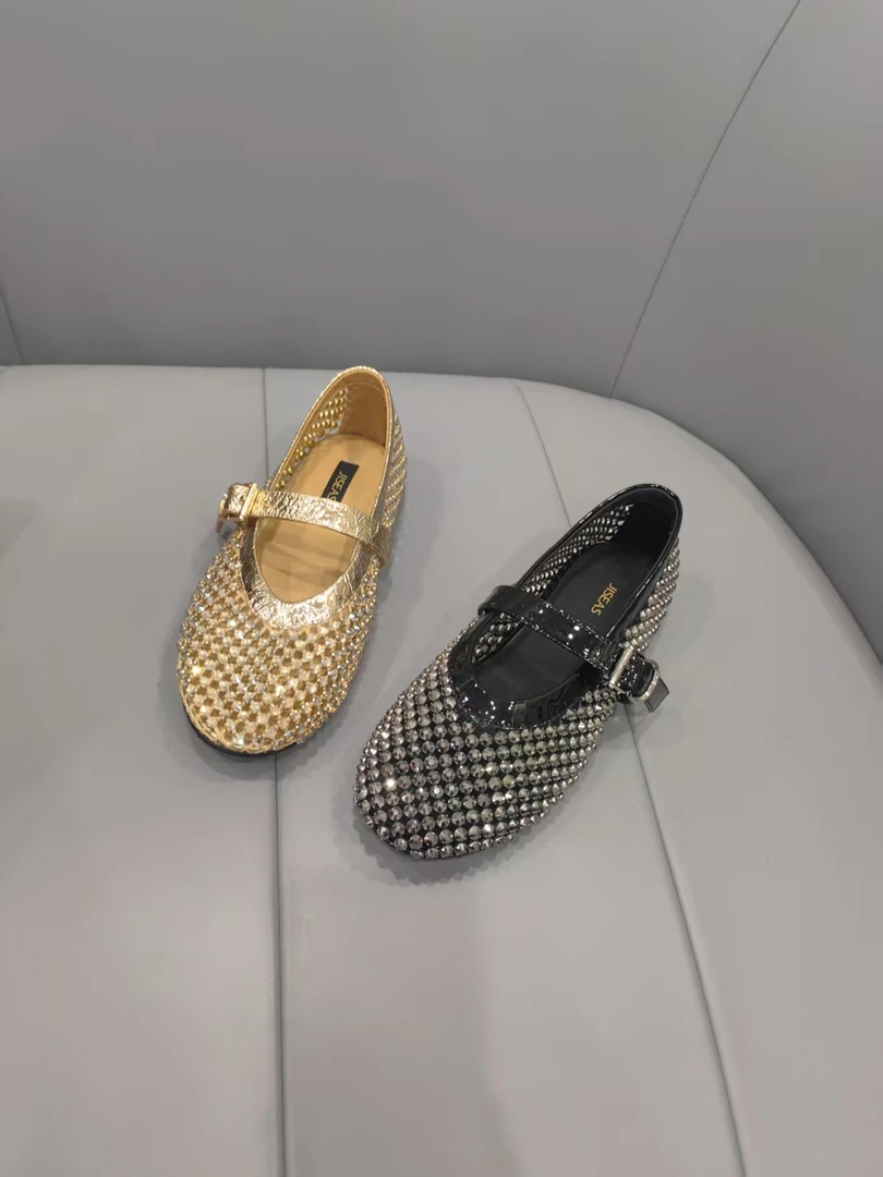 单鞋水钻圆头胶粘浅口高跟鞋纯色透气玛丽珍鞋15A3038