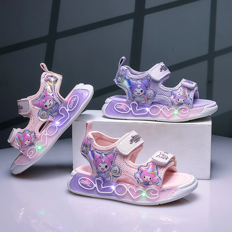 女童鞋子带灯防滑软底运动女小女孩凉鞋女童沙滩鞋夏季休闲鞋子