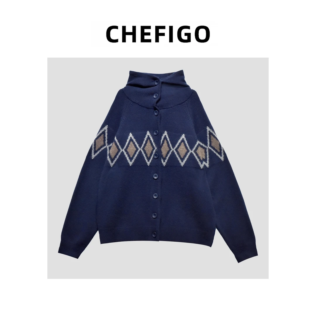 CHEFIGO费尔岛纯羊毛连帽毛衣