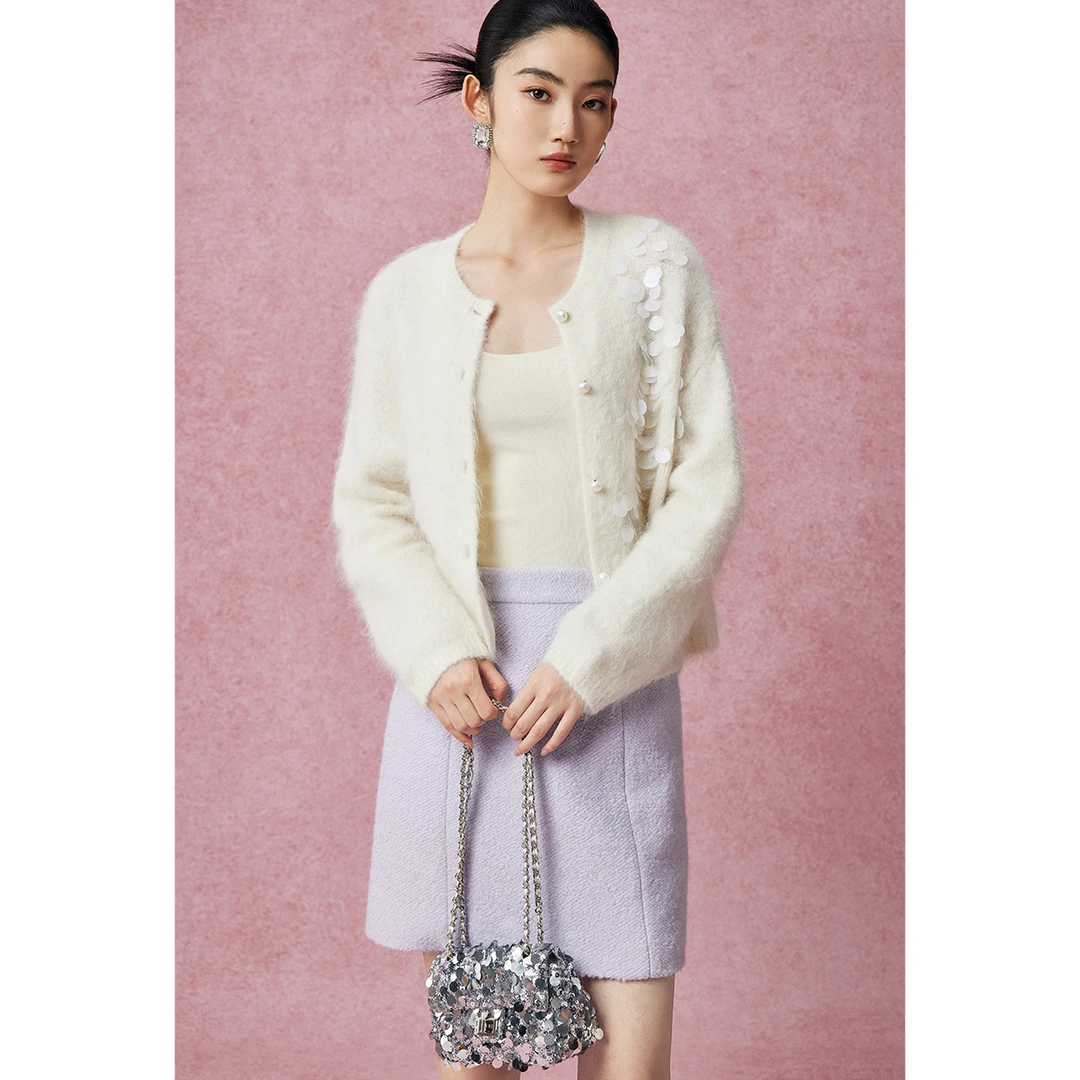 MandyZhang法式针织衫女秋冬慵懒风气质白色毛衣