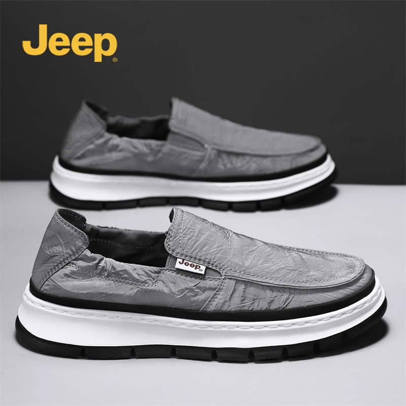 jeep吉普男鞋2025新款秋季透气休闲老北京布鞋厚底黑色一脚蹬鞋男