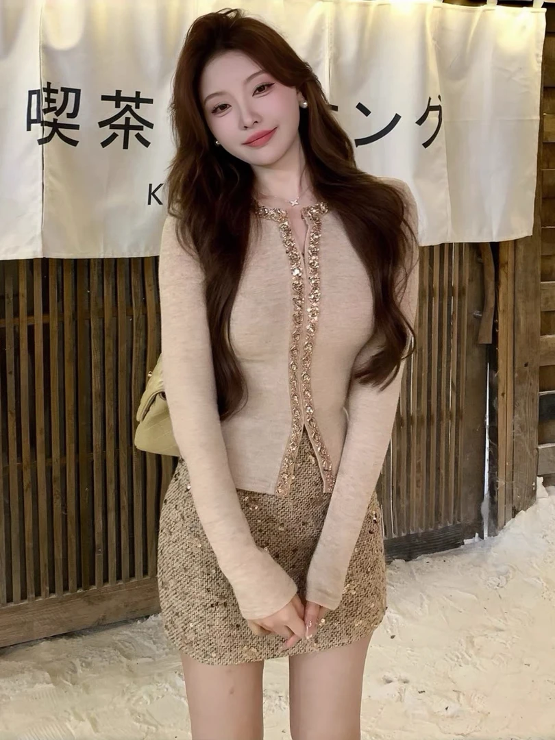 千金风高级感亮片半身裙女秋冬季新款高腰显瘦气质A字包臀短裙子