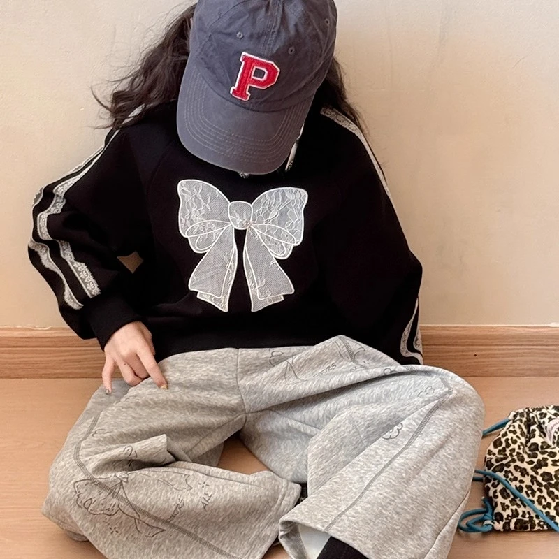 韩版女童春秋卫衣2025新款儿童黑色长袖上衣女大童秋装超好看衣服