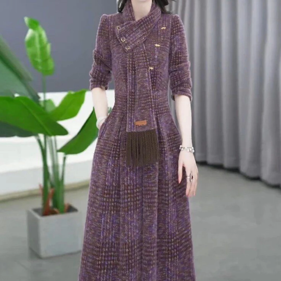 【连衣裙】冬季气质时尚优雅大气休闲收腰显瘦连衣裙修身加厚打底女